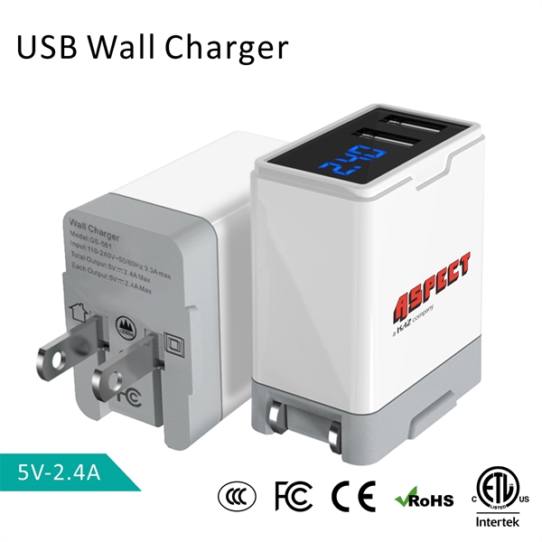 2.4A Dual Port USB Wall Charger Adapter, AC Adapter, Travel - Image 1
