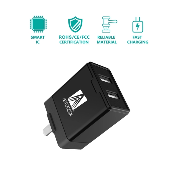 3.1A Dual Port USB Wall Charger Adapter, AC Adapter, Travel - Image 3