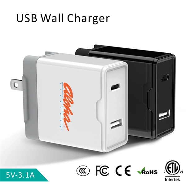 4.8A Dual Port USB C Wall Charger Adapter, AC Adapter - Image 1