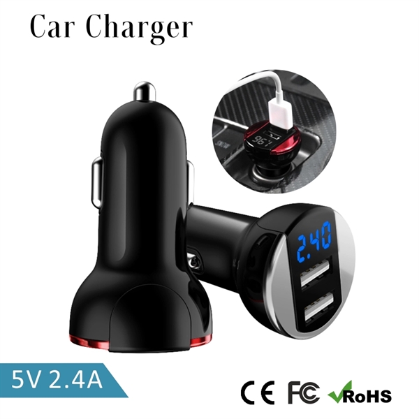 2.4A Dual Port USB Car Charger with LED Display - Image 1