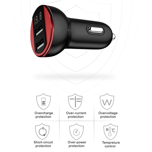 2.4A Dual Port USB Car Charger with LED Display - Image 2