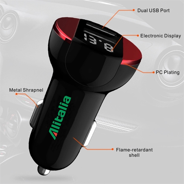 2.4A Dual Port USB Car Charger with LED Display - Image 4