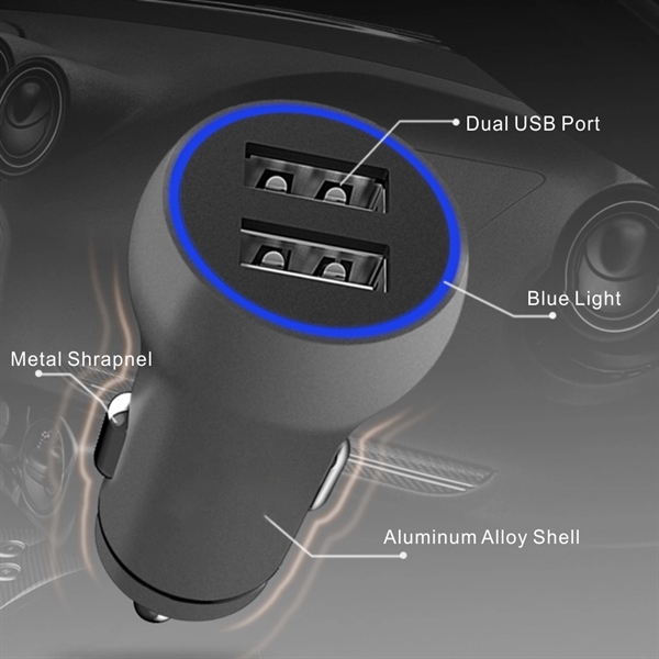 2.4A Dual Port Aluminum USB Car Charger, Cigarette Lighter - Image 5