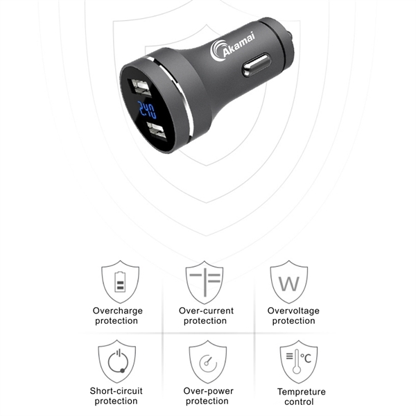 2.4A Dual Port Aluminum USB Car Charger with LED Display - Image 2