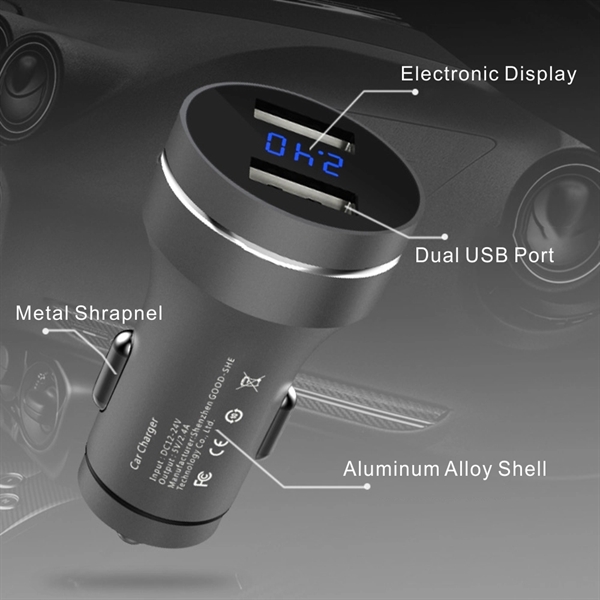2.4A Dual Port Aluminum USB Car Charger with LED Display - Image 4