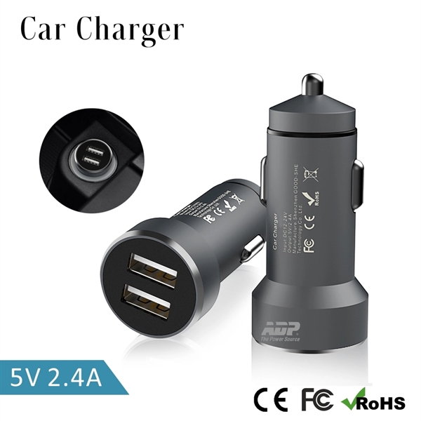 2.4A Dual Port Aluminum USB Car Charger, Cigarette Lighter - Image 1