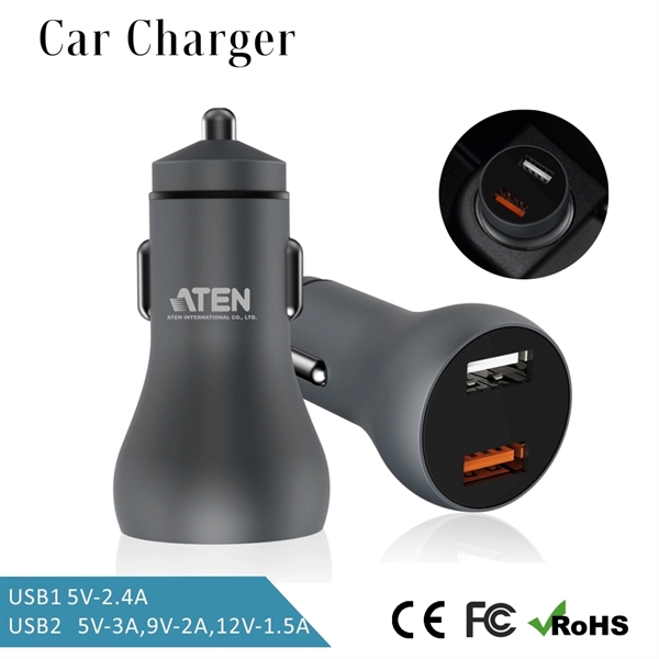 18W Quick Charge Dual Port Aluminum USB Car Charger - Image 1