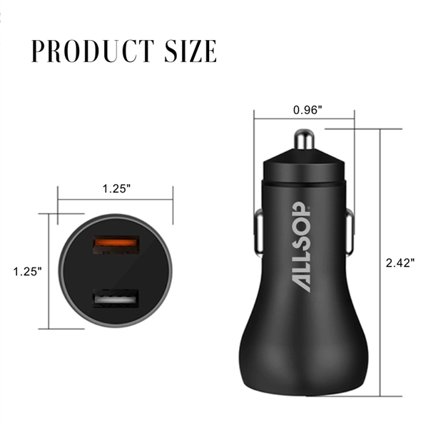 18W Quick Charge Dual Port Aluminum USB Car Charger - Image 3
