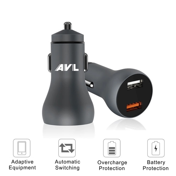 18W Quick Charge Dual Port Aluminum USB Car Charger - Image 5