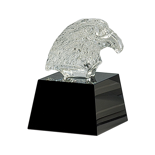5 3/4" Clear Crystal Eagle Head on Black Pedestal Base