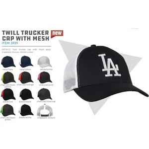 Twill trucker cap with mesh