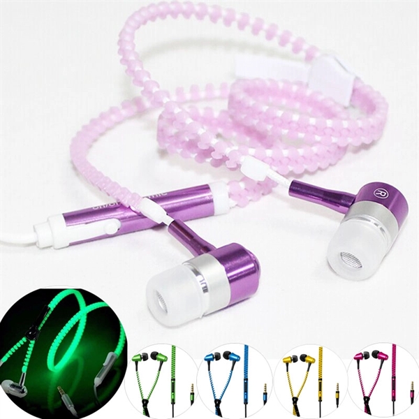 Night light Earplugs/ Headphones, Zipper In-Ear Earbuds Head