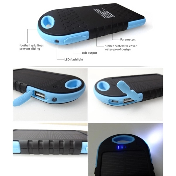 5000mAh Solar Charger with Carabiner - Image 2