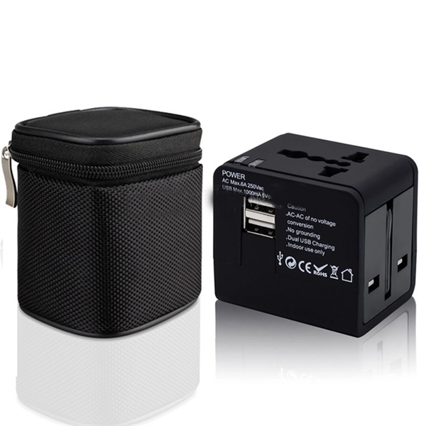 2 USB Ports Universal Travel Adapter W/ Oxford Bag - Image 3
