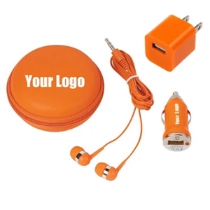 Earbuds,Car Charger,Wall Charger,3 in one Tech Travel Kit