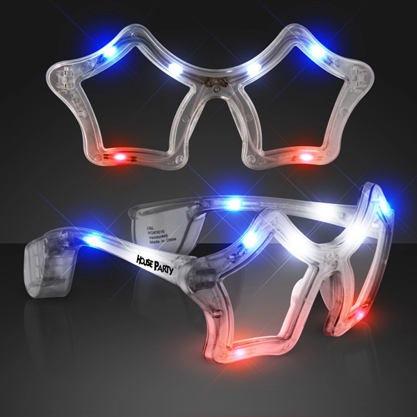 Red White & Blue Flashing Star LED Sunglasses - Image 1