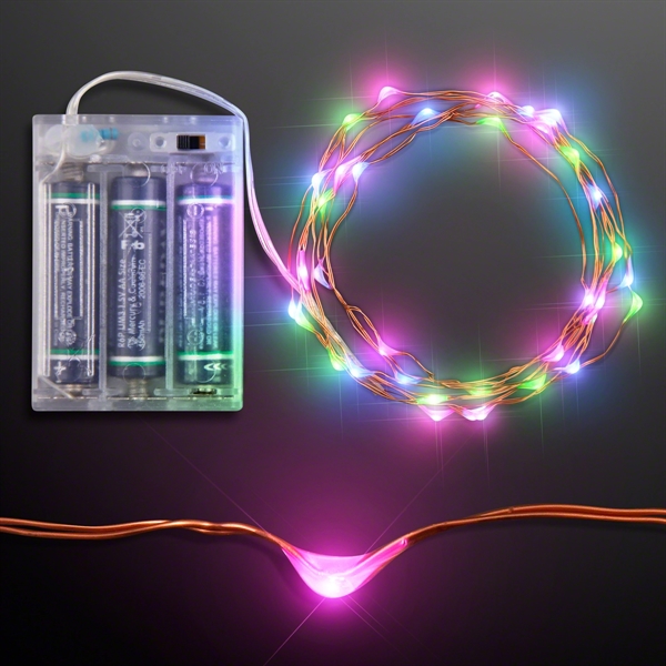 76" Blue Green & Pink LED String Lights, Battery Operated - Image 1