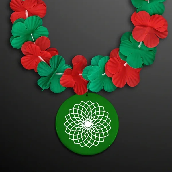 Green & Red Flower Lei Necklace Medallion (Non-Light Up) - Image 1