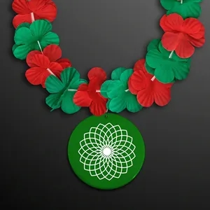 Green & Red Flower Lei Necklace Medallion (Non-Light Up)