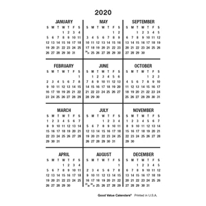 2020 Calendar Wallet Card Vertical - Brilliant Promos - Be Brilliant!