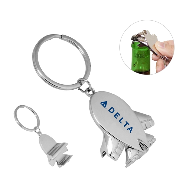 Airplane Shaped Bottle Opener Keychain - Image 1