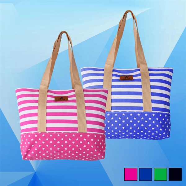 Striped And Star-shaped Patterns Tote - Image 1