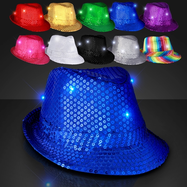 Shiny Single Colored Fedora Hats with Flashing Lights - Image 7