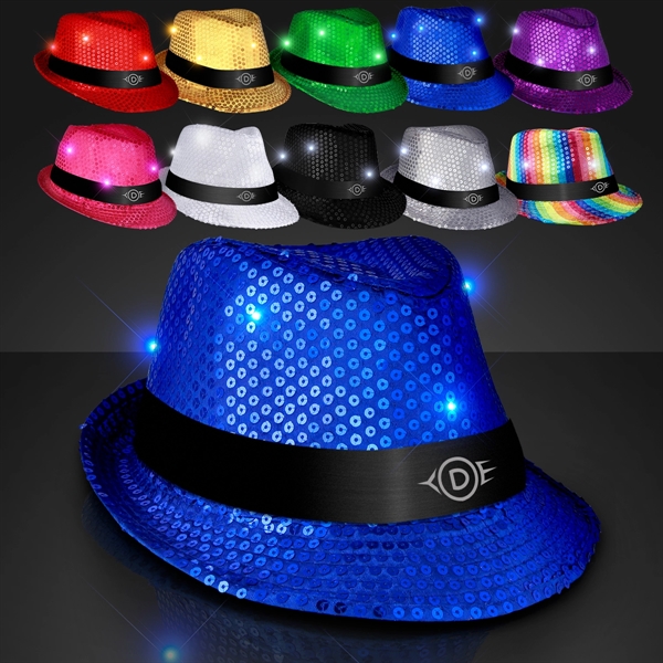 Shiny Single Colored Fedora Hats with Flashing Lights - Image 1