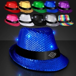 Shiny Single Colored Fedora Hats with Flashing Lights