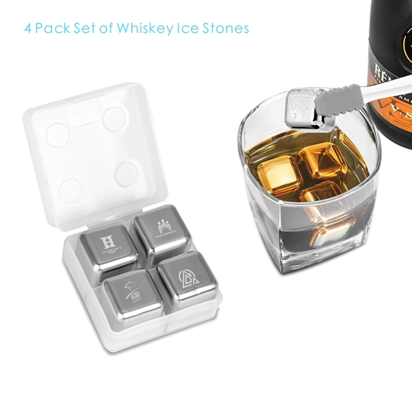 4 PCS Whiskey Ice Stone, Stainless Steel Chill Ice Cube Set - Image 1