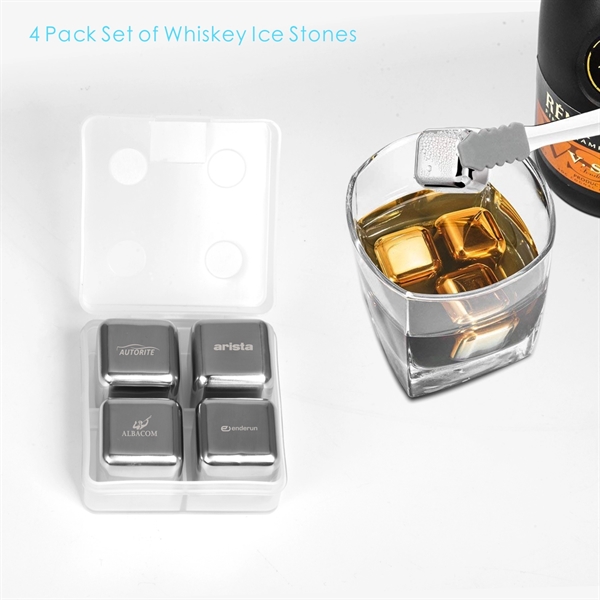 4 PCS Whiskey Ice Stone, Stainless Steel Chill Ice Cube Set - Image 1