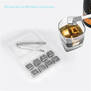 8 PCS Whiskey Ice Stone, Stainless Steel Chill Ice Cube Set