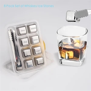 8 PCS Whiskey Ice Stone, Stainless Steel Chill Ice Cube Set