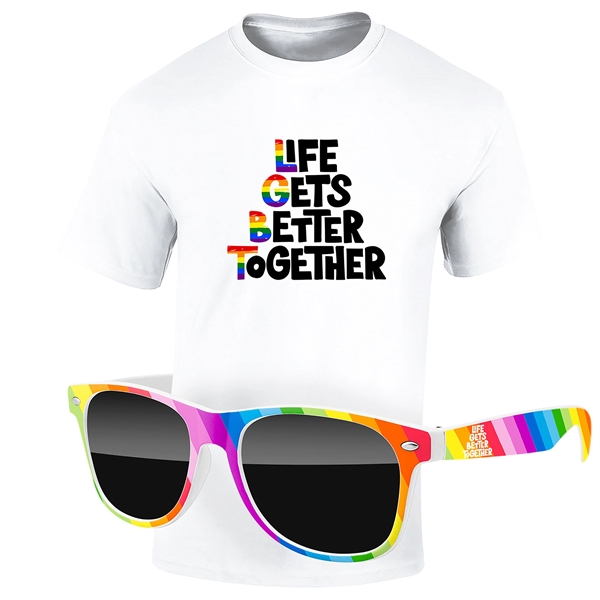 Pride KIT: Full-Color DTG White T-Shirt & Rainbow Sunglasses