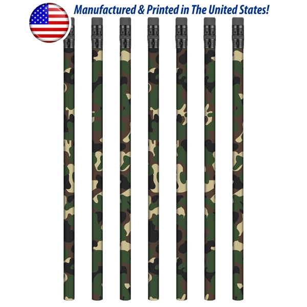 USA Made Forest Camo Pencil w/ Black Eraser, #2 lead - Image 2