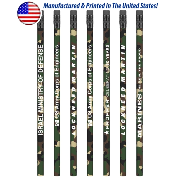 USA Made Forest Camo Pencil w/ Black Eraser, #2 lead - Image 1