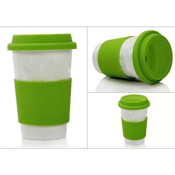 Double Ceramic Coffee Mug with Silicone Cover and Sleeve