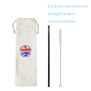 Stainless Steel Straw Set with Pouch Brush, Metal Straw Kit