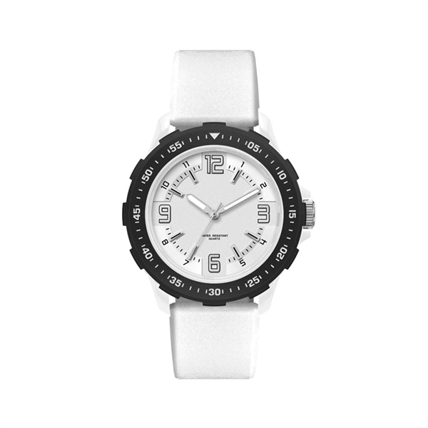 Unisex Sport Watch Colored Bezel with White Silicone Strap - Image 1
