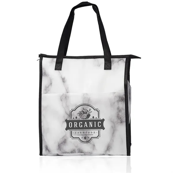 Marble Insulated Tote Bag with Pocket - Image 11