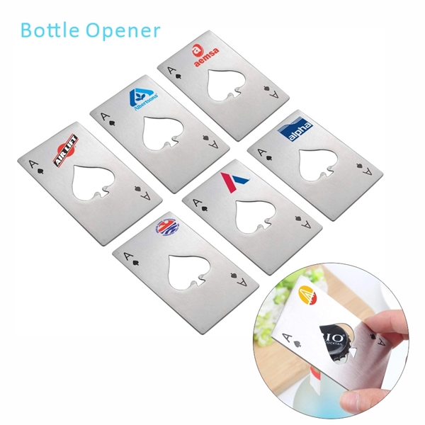 Poker Shaped Stainless Steel Playing Card Bottle Openers - Image 1