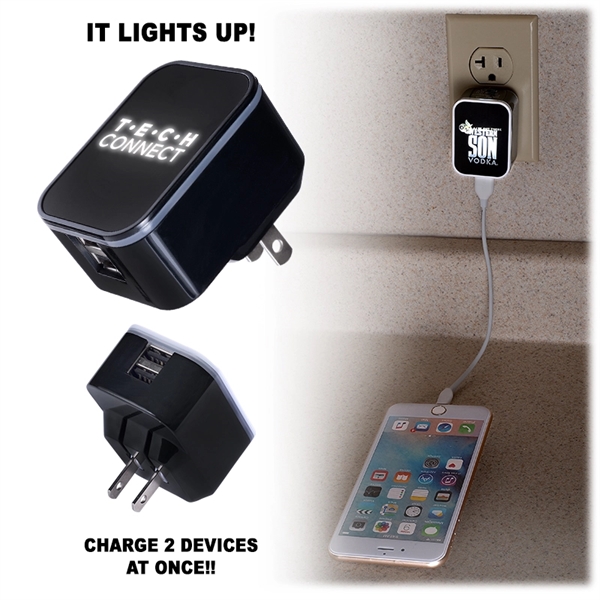 Light-Up-Your-Logo Duo USB Wall Charger - Image 1