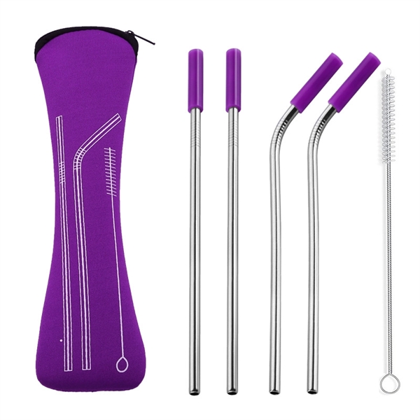 Reusable Stainless steel Straw Set with Brush in Zipper bag - Image 1
