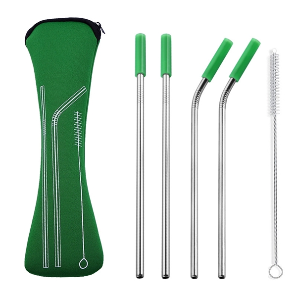 Reusable Stainless steel Straw Set with Brush in Zipper bag - Image 2