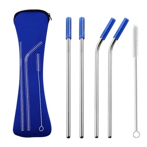Reusable Stainless steel Straw Set with Brush in Zipper bag