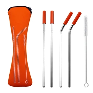 Reusable Stainless steel Straw Set with Brush in Zipper bag