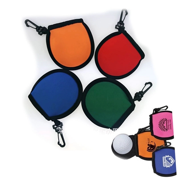 Golf ball Neoprene Cleaning Pouch W/ Clip - Image 1