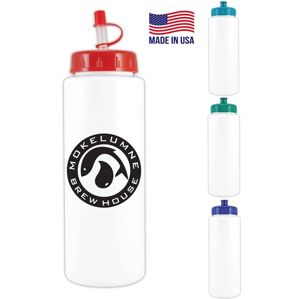 Sports Bottle USA made 32 oz plastic water-bottle with straw