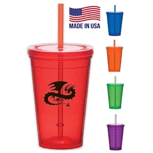Tumbler with lid and Straw, USA made 16 oz double wall