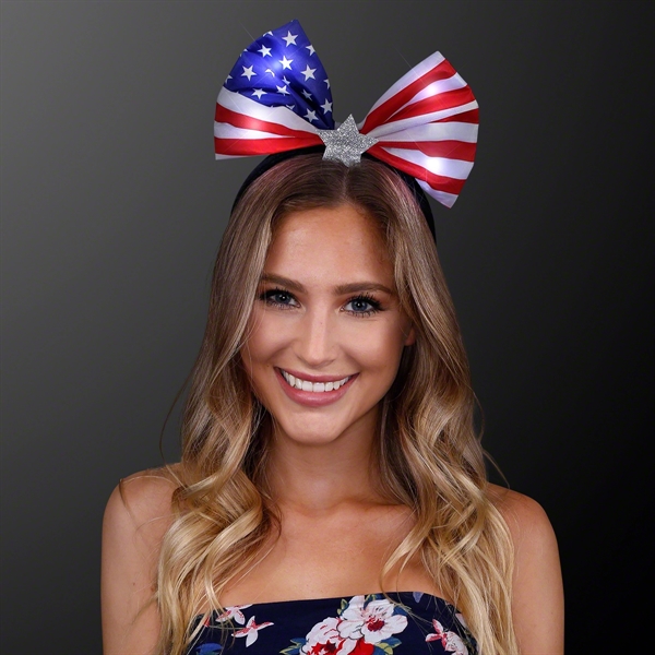 Light Up USA Flag Bow Headband - Image 2